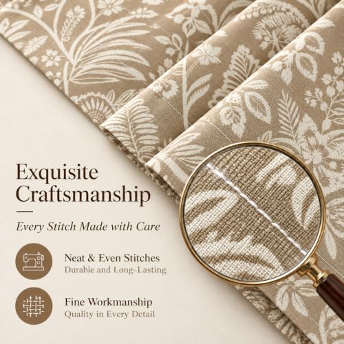 VOGOL Linen Textured Floral Grommet Curtains, W52 x L84, 2 Panels