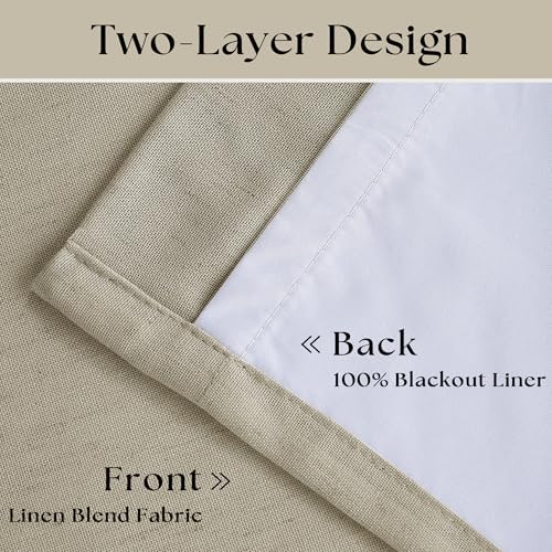 Burlywood Birch 100% Blackout Pinch Pleated Linen Curtains 96 Inches