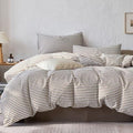 JELLYMONI 100% Cotton Printed Striped Cal King Duvet Cover Set, Tan