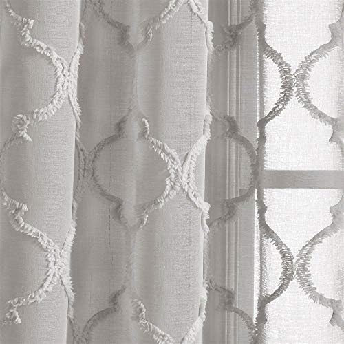 Lush Decor Gray Avon Trellis Grommet Sheer Window Curtain Panel Pair