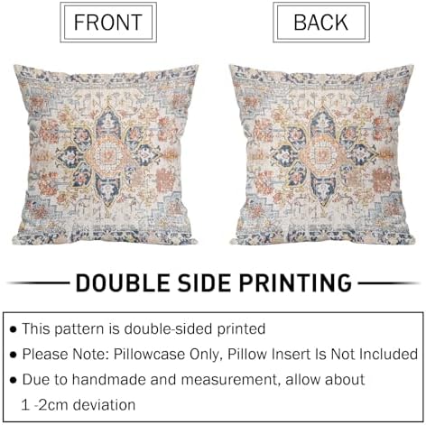 Cream Blue Orange Teal Vintage Bohemian Pillow Covers 22x22 In Mustard