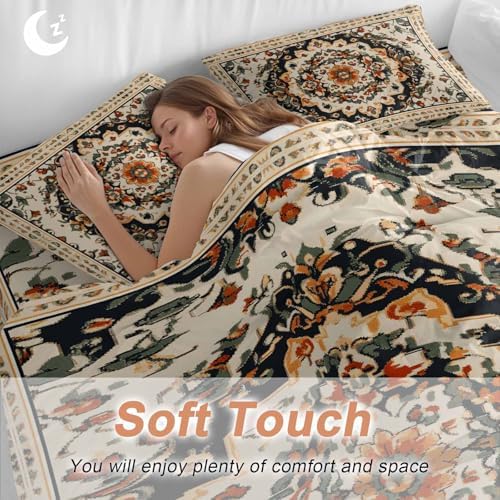 Bohemian Floral Duvet Cover Set Queen Size,Breathable Bedding Set with