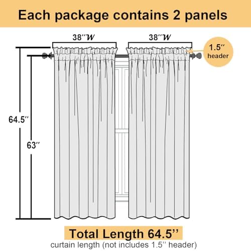 Lecloud Leia Clip Textured Charcoal Grey Sheer Curtains 63 Inch Length