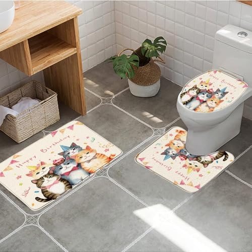 Happy Birthday Bath Mat Cute Lovely Cats Cupcake Birthday Party Girl