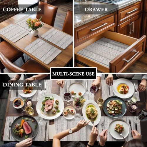 Farmhouse Stripes Placemats Set of 6, Cotton Linen Fabric Place Mats