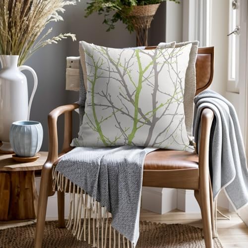 Sage Green Gray Tree Pillow Covers 18x18 Inch Grey Green Branch Print