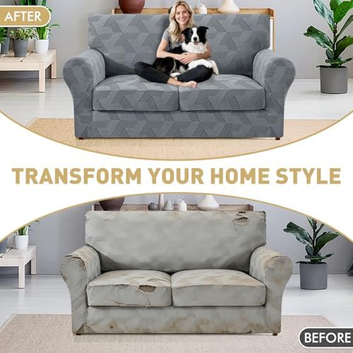 JIVINER 3 Pieces Couch Cover for 2 Extra Large Cushion Couch, Stretch