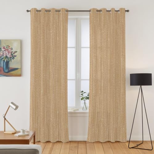 Sand Beige Window Curtains 84 Inch Length 2 Panels Set, Boho Modern