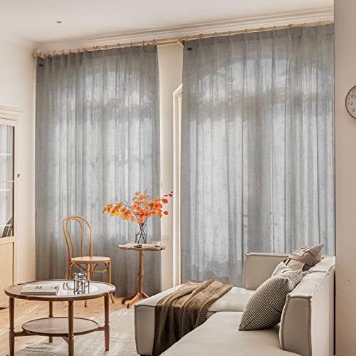 Grey Sheer Curtains 108 Inches Long 2 Panels Set, Timeless Pinch Pleat