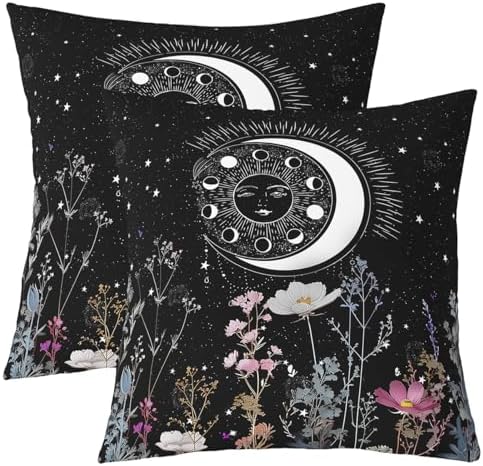 Sun Moon Throw Pillow Covers 22"x22" Set of 2 Soft Boho Exotic Galaxy