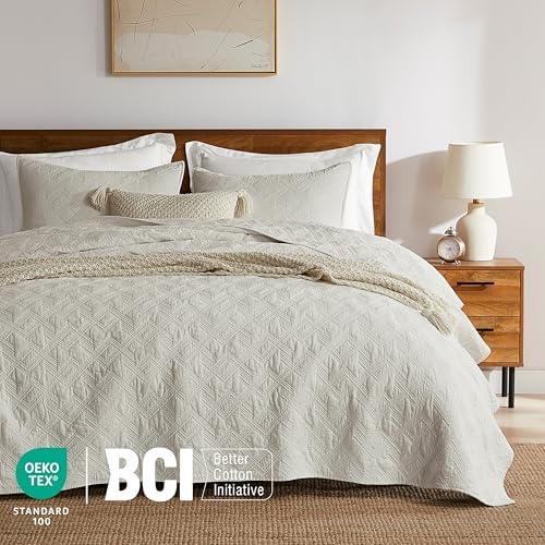 WDCOZY 100% Cotton Oversized King Quilt Set - Beige California Cal