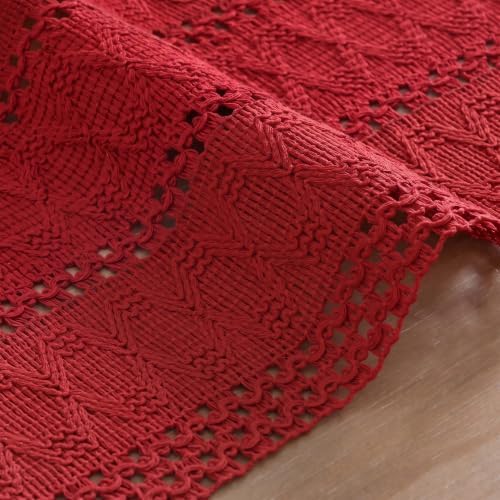 Artoid Mode Rose Red Woven Farmhouse Hollow Table Runner 12x120 Inch