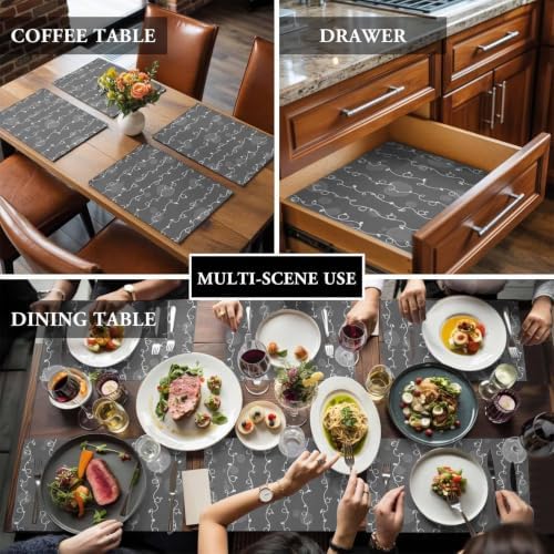 White Lines Placemats Set of 8, Cotton Linen Fabric Place Mats