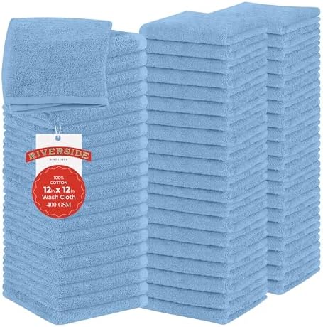 RIVERSIDE 60-Pack Cotton Washcloths – Soft & Absorbent Face Towels