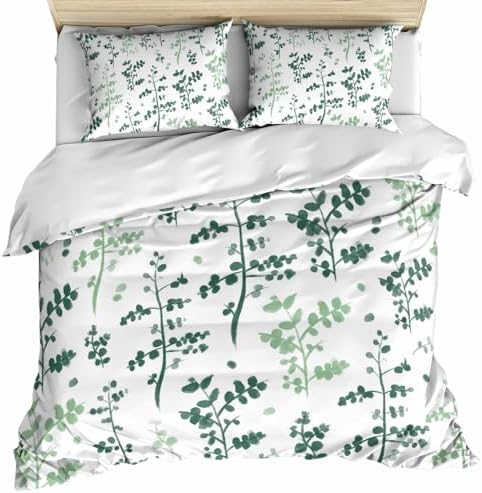 Sage Green Botanical Bedding Duvet Cover Queen Size - 1 Quilt Cover