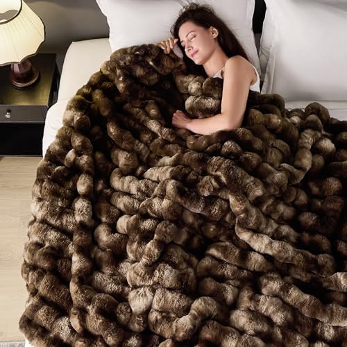 NORD ECO Luxury 1000GSM Faux Rabbit Fur Throw Blanket, Super Heavy