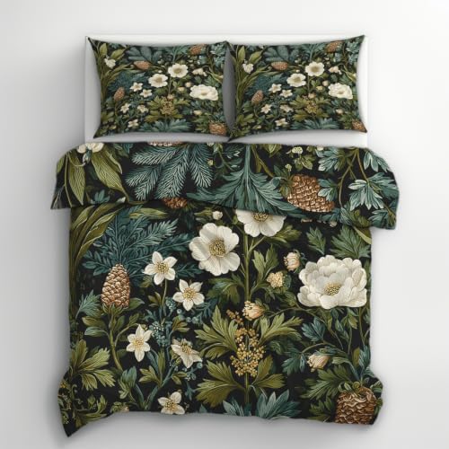 Botanical Duvet Cover King Size, Soft Microfiber