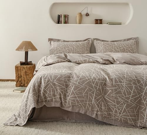 SUSYBAO King Size Duvet Cover Cotton Linen 3 Pieces Set 1 Taupe