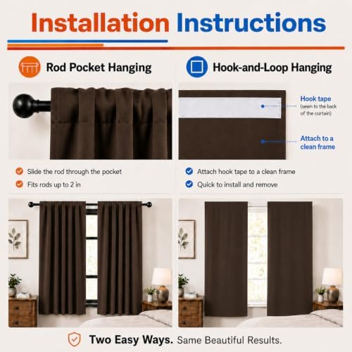 Blackout Window Curtains Thermal Darkening 2Panels Dark Brown-70"x72"