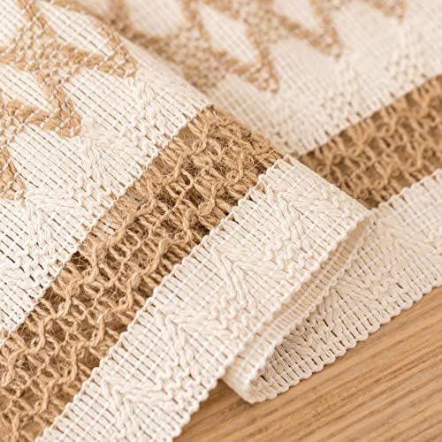 130 Inch Long Brown White Table Runner for Living Room, Cotton Linen