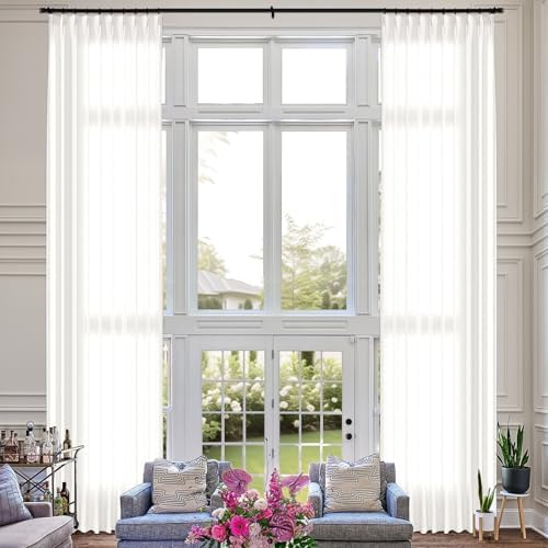 Fcosie Beige White Extra Long Natural Linen Curtains 120 Inches Long
