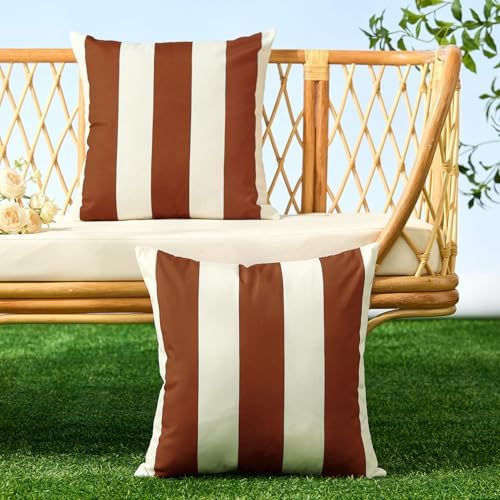 Allorry Outdoor Pillow Covers 18x18 Rust Striped Outdoor Decor