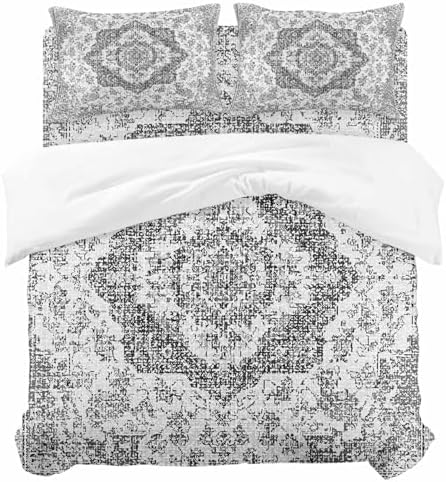 Grey Boho Duvet Cover Set, Middle Cuntury Vintage Ethnic Abstract Art