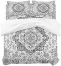 Grey Boho Duvet Cover Set, Middle Cuntury Vintage Ethnic Abstract Art