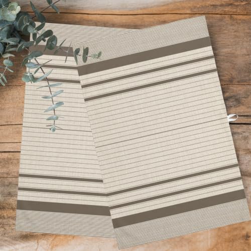 Brown Beige Striped Kitchen Towels Set of 3, Water Absorbent Dish