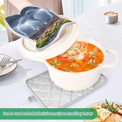 Gray Tornado Heat Resistant Pot Holder Set, Quilted Hot Pads with