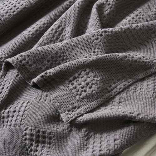 Light Blue 100% Cotton Waffle Knit Blanket, Soft & Breathable