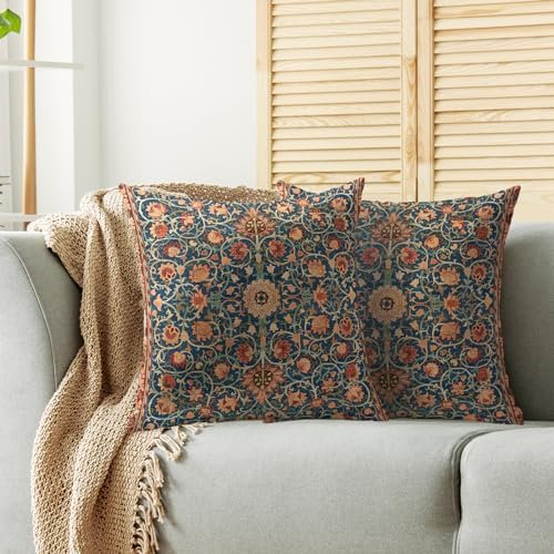 Vintage Floral Pillow Covers 18x18 Set of 2 Modern Botanical Print