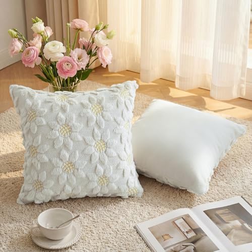 AVOIN colorlife Spring Summer Cream White Sunflower Throw Pillow