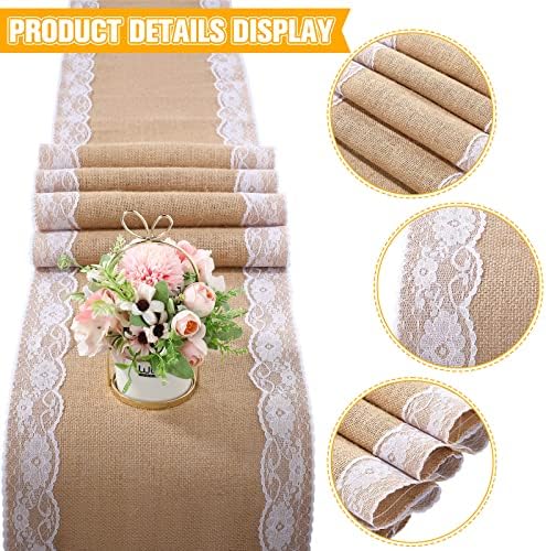 Hortsun 12 Pcs Burlap Table Runners White Lace 12 x 108