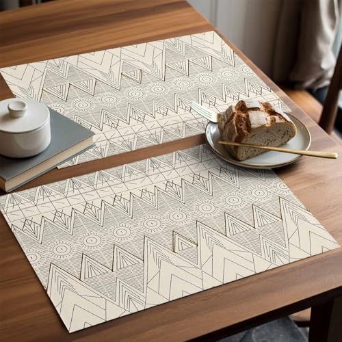Placemats Set of 8, Beige Boho Woven Placemat, Linen Place Mats for