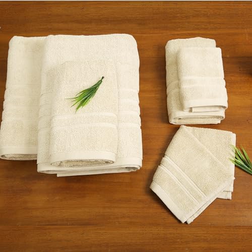 6 Piece Bath Towel Set, 100% Cotton 550 GSM Towel Set: Ivory