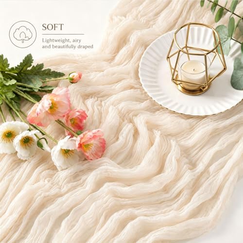 12 Pack Beige Cheesecloth Table Runner 17x108 Inch Easter Spring Boho