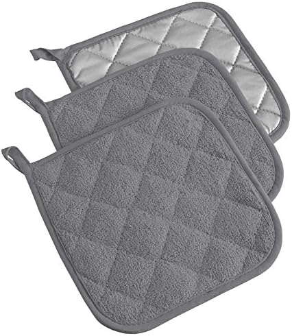 DII Basic Terry Collection Potholders, Gray, 100 Percent Cotton