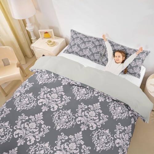 jejeloiu Vintage Damask Duvet Cover Full Size Bohemian Damask Print