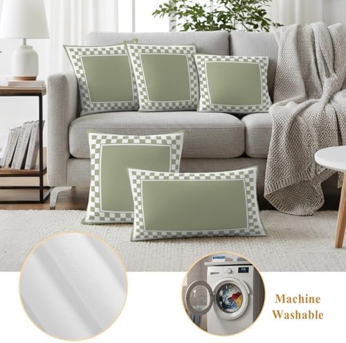 Outdoor Pillow Covers Sage Green Buffalo Plaid Decorative Throw Pillow