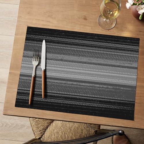 Artoid Mode Black Gray Stripe Halloween Vinyl Placemats Set of 4,Heat