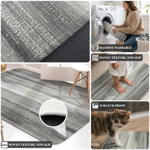 Long Bathroom Runner Rug, Grey Ombre Absorbent Non Slip Washable Rug