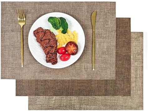 Faux Leather Placemats Set of 6, Washable Wipeable and Heat Resistant