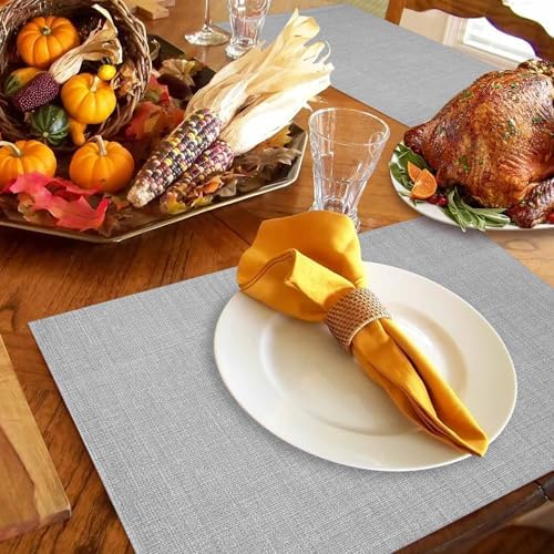 Gray Linen Bottom Placemats Set of 6 Washable Table Mats for