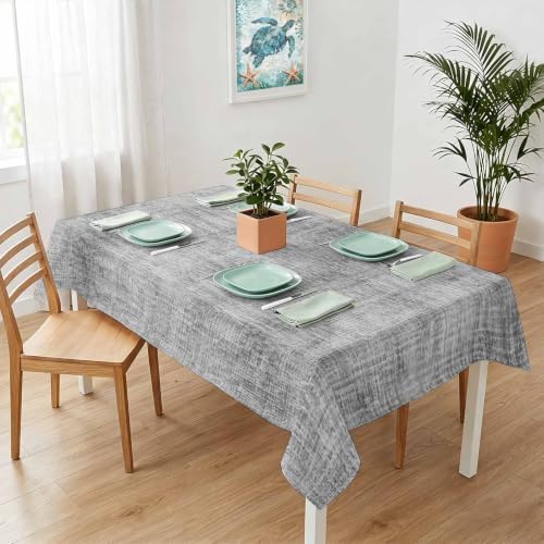 Vintage Grey Linen Texture Tablecloths 60" x 120”, Minimalist Silver