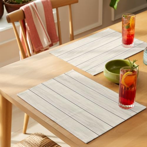 Ivory Wood Grain Placemats Set of 2 Vintage Ivory Creamy Rustic Wooden