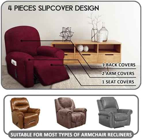 ULTICOR 4-Piece 1-Seat Recliner Cover, Burgundy
