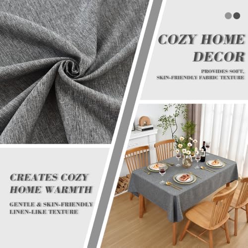 Faux Linen Textured Rectangular Tablecloth, Dark Gray, 52 x 70 Inch