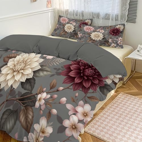 Vintage Floral Illustration Duvet Cover King 3Pcs, Breathable