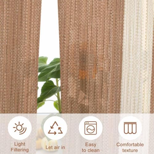 Brown Stripes Sheer Curtains 72 Inches Long, Geometric Modern Vintage